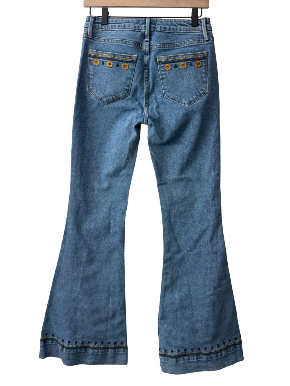 Driftwood  X Free People Farrah Split Hem Flare Boho Embroidered Jeans Size 26 - Picture 5 of 13